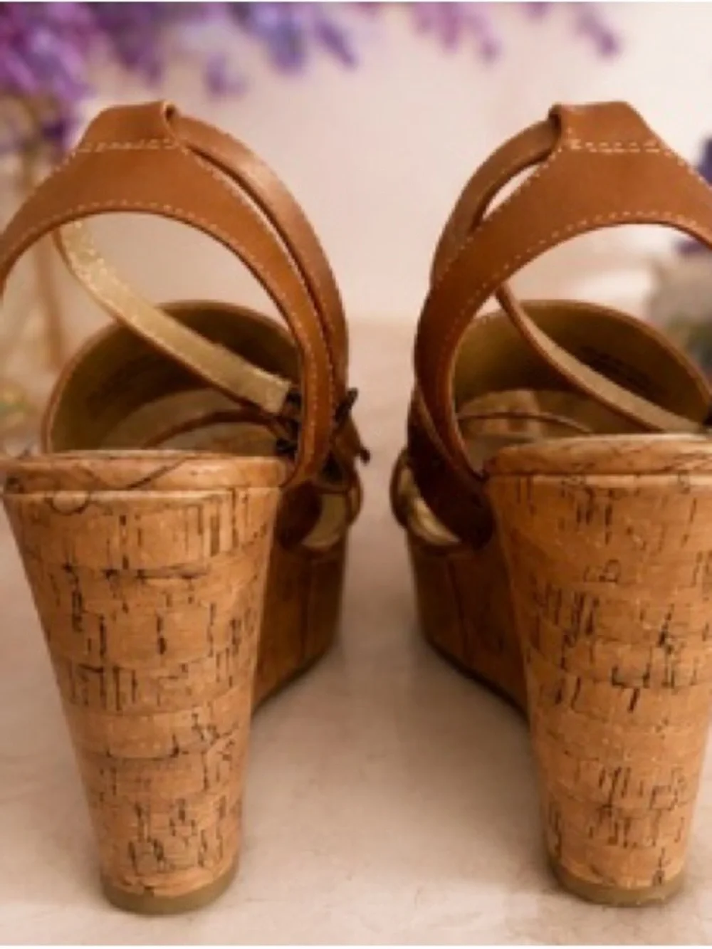 Women’s Tan Studded Cork Wedge Sandals
